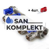 Коллектор с шаровыми кранами под плоскую прокладку 3/4*1/2 (4 выхода) TIM MV03N-4F