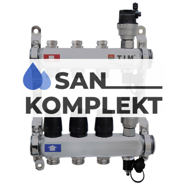 Коллекторная группа 1", 7 ходов, из нержавеющей стали "КВАДРАТ" без расходомеров TIM KBS5007