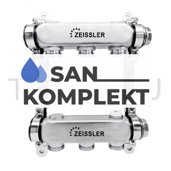 Коллекторный блок 1 *3/4 ЕК-3 выхода из нержавеющей стали без запорных клапанов TIM ZSc.407.0603S