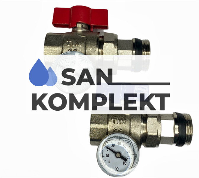 Кран шаровой пря.с полусгоном и термометром 1" пара TIM M308-4T