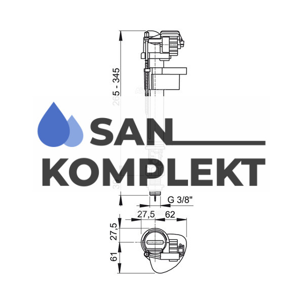 Впускной механизм 3/8 боковой подвод AlcaPlast A17-1