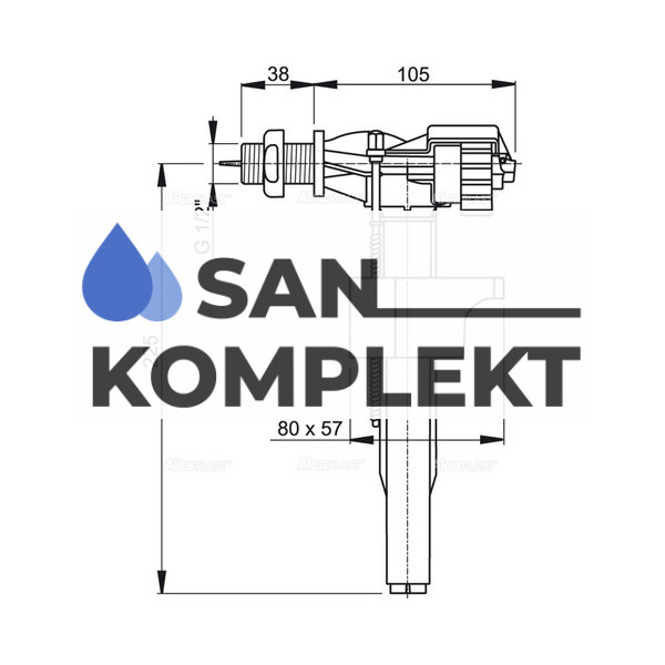 Впускной механизм 1/2 латунный боковой подвод AlcaPlast A16