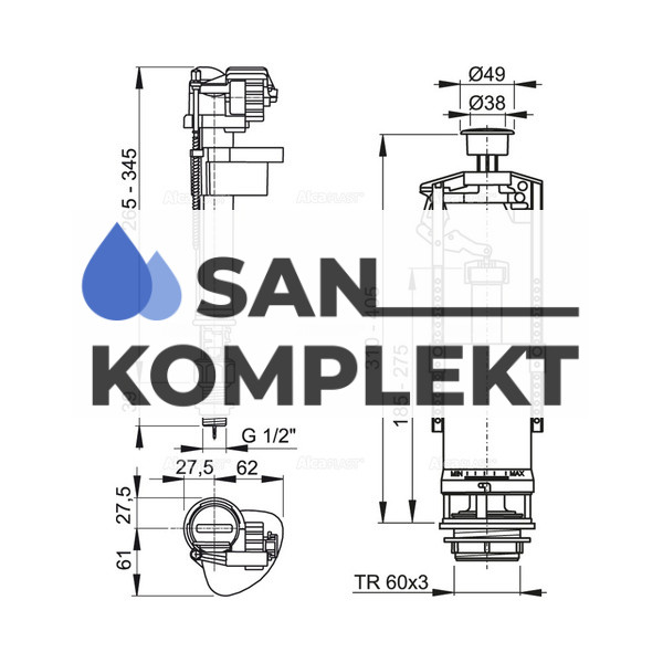 Арматура для унитаза 1/2 клапан с нижней латунной подводкой AlcaPlast SA2000SK