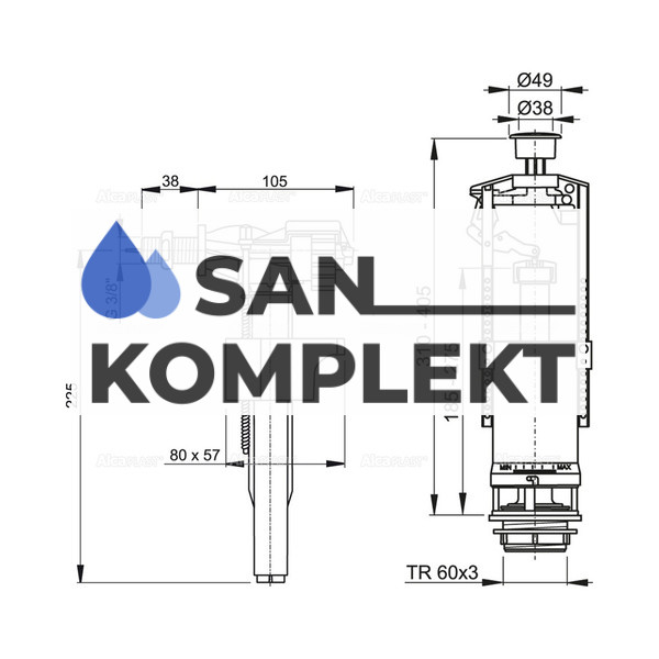 Арматура для унитаза 3/8 клапан с боковой подводкой AlcaPlast SA2000-1